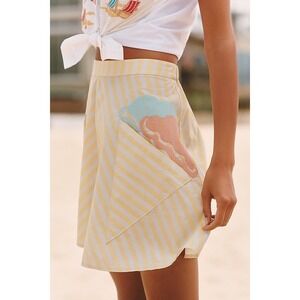 Anthropologie‎ Celandine Yellow Striped Ice Cream Embroidered Mini Skirt S NEW